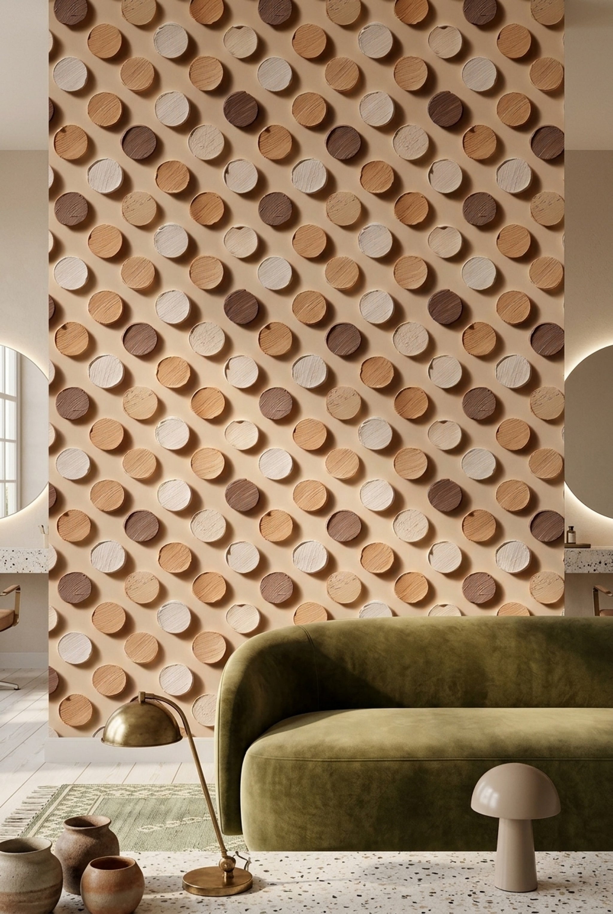 Abstract Geometric Wallpaper Circular Swatches Removable Neutral Palette Wall Double Roll