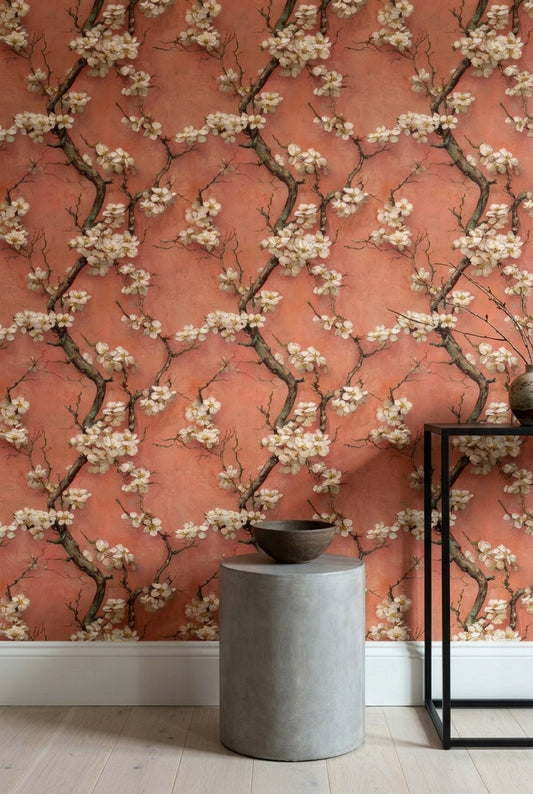 Floral Blossoms Wallpaper Cherry Blossom Branches Removable Pink Textured Background Wall Double Roll