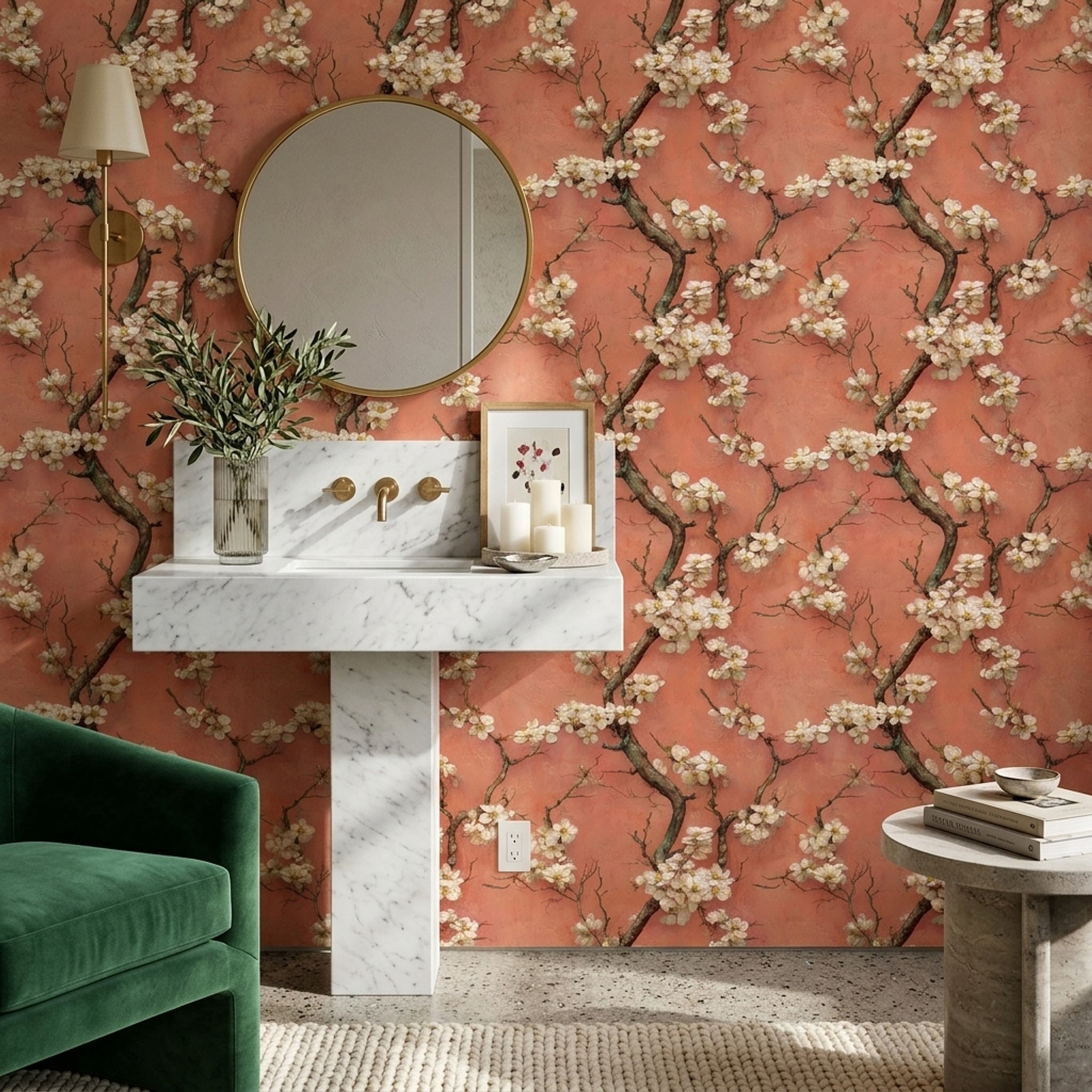 Floral Blossoms Wallpaper Cherry Blossom Branches Removable Pink Textured Background Wall Double Roll