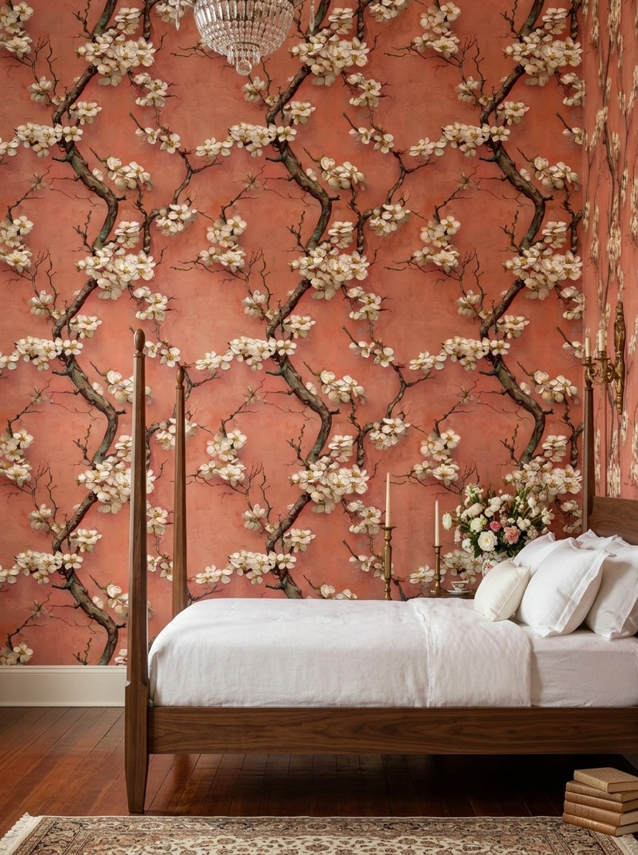 Floral Blossoms Wallpaper Cherry Blossom Branches Removable Pink Textured Background Wall Double Roll