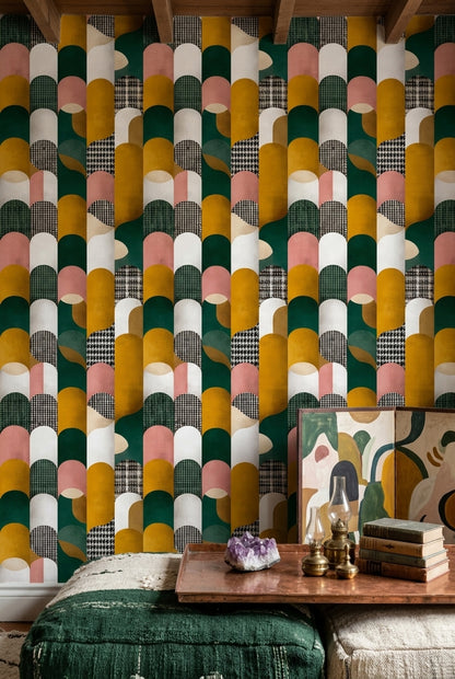 Mid Century Modern Wallpaper Retro Geometric Removable Wall Decor
