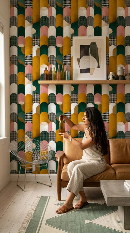 Mid Century Modern Wallpaper Retro Geometric Removable Wall Decor