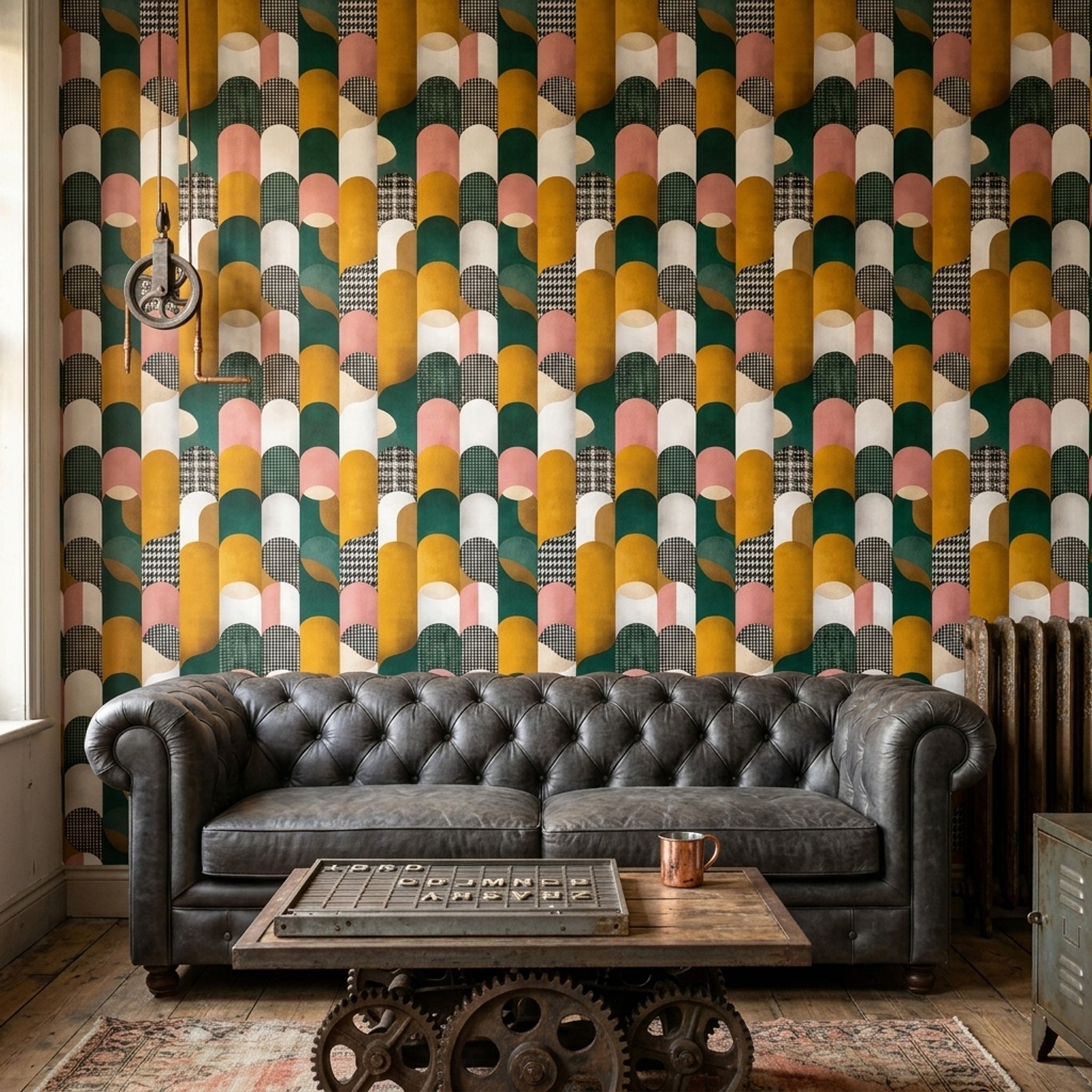 Mid Century Modern Wallpaper Retro Geometric Removable Wall Decor