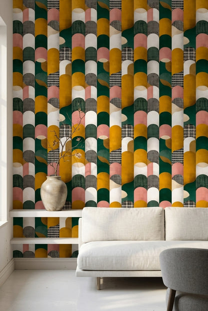 Mid Century Modern Wallpaper Retro Geometric Removable Wall Decor