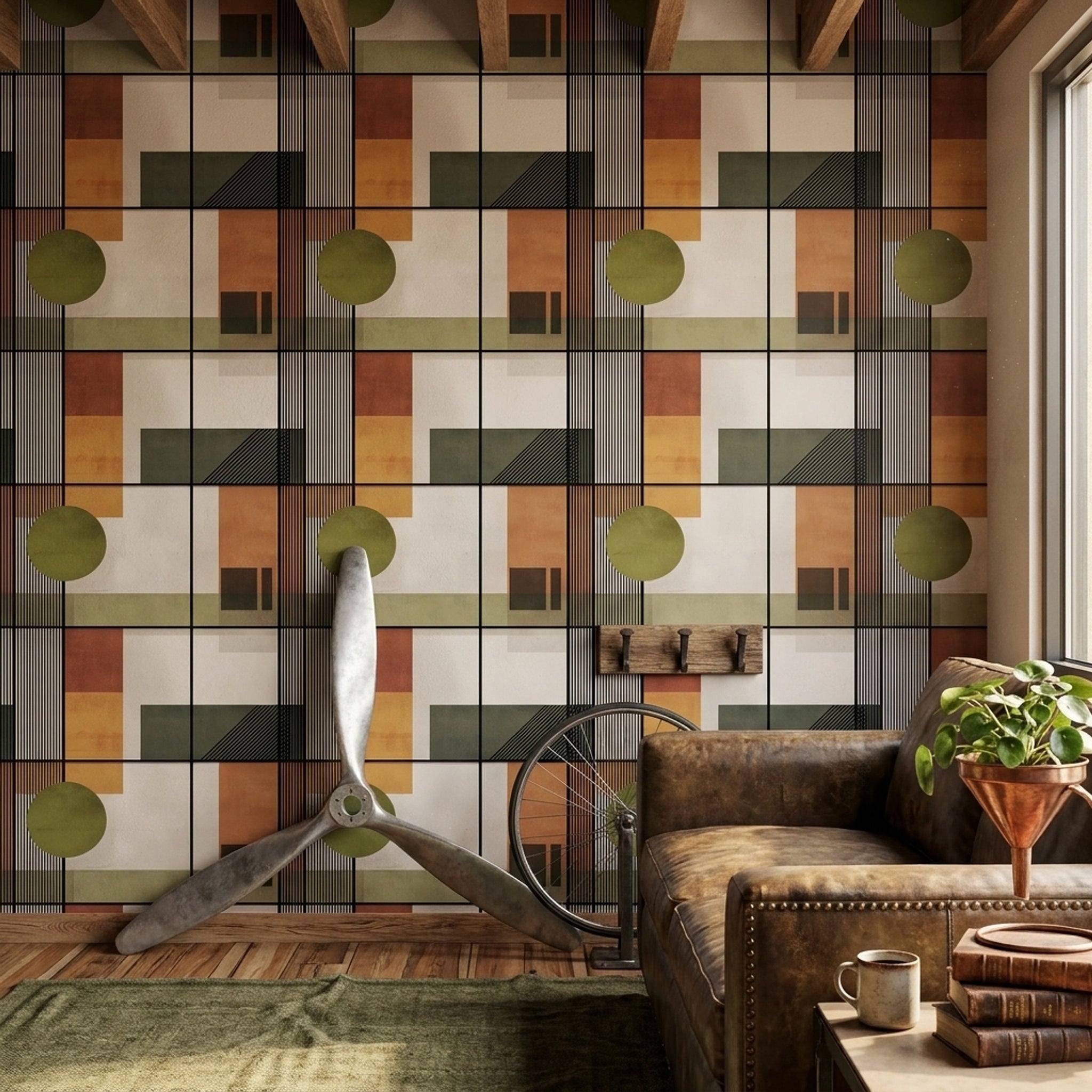 Mid Century Modern Wallpaper Geometric Abstract Decorative Mural