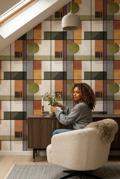 Mid Century Modern Wallpaper Geometric Abstract Decorative Mural