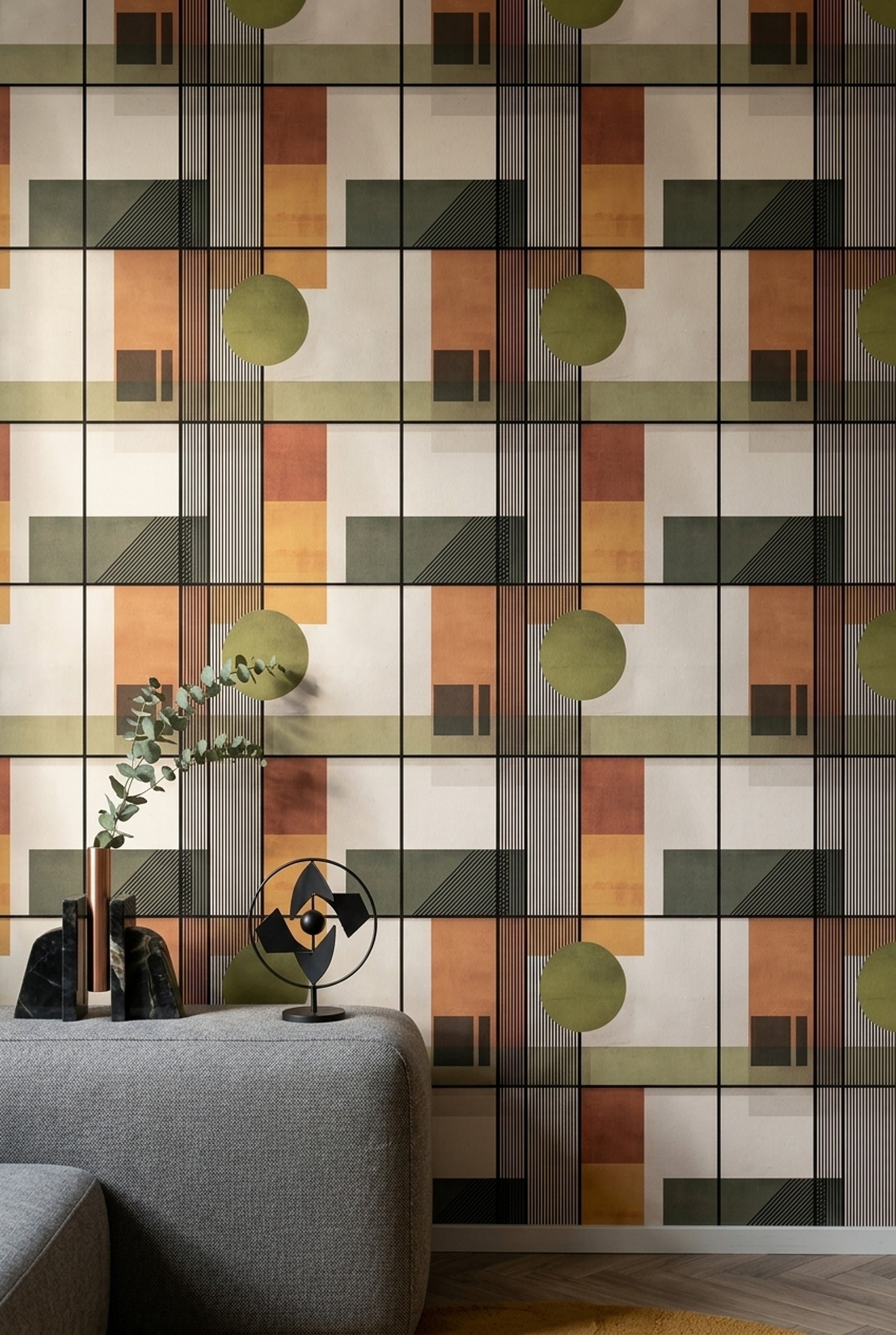 Mid Century Modern Wallpaper Geometric Abstract Decorative Mural