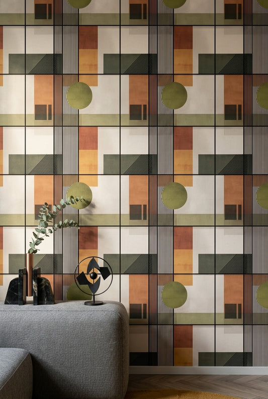 Mid Century Modern Wallpaper Geometric Abstract Decorative Mural