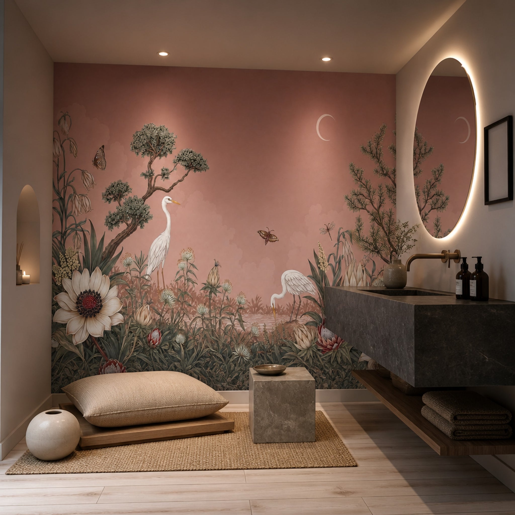 Muted Green Wallpaper Vintage Botanical Wall Mural