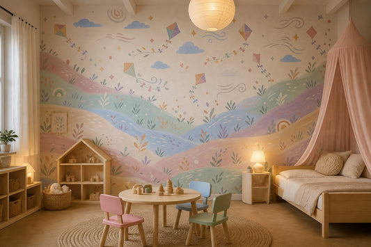 Pastel Landscape Wallpaper Watercolor Hills Whimsical Nursery Removable Wall Decor