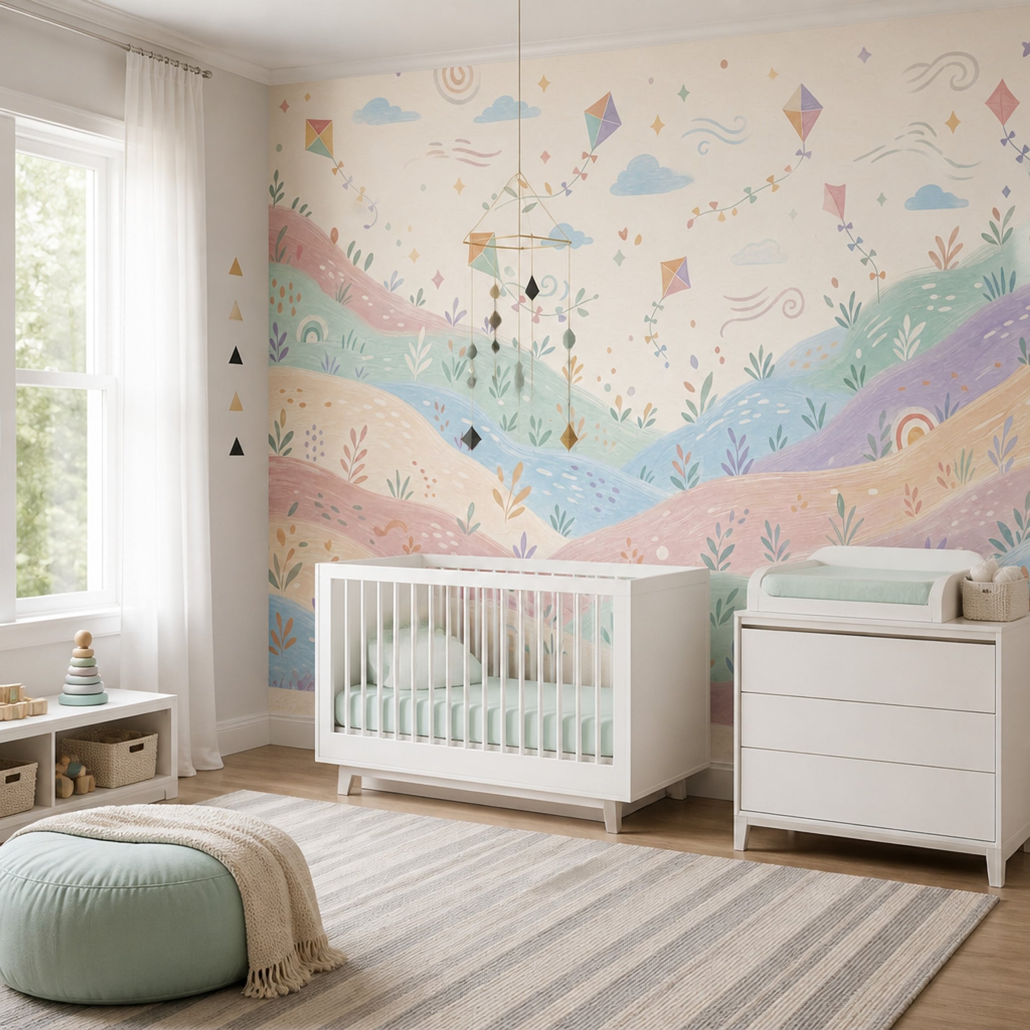 Pastel Landscape Wallpaper Watercolor Hills Whimsical Nursery Removable Wall Decor