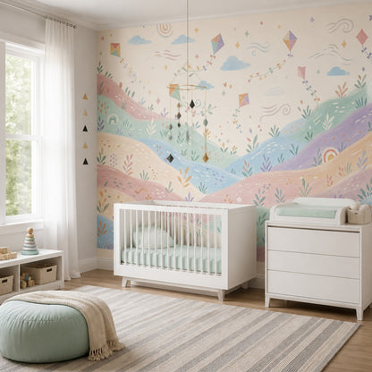 Pastel Landscape Wallpaper Watercolor Hills Whimsical Nursery Removable Wall Decor