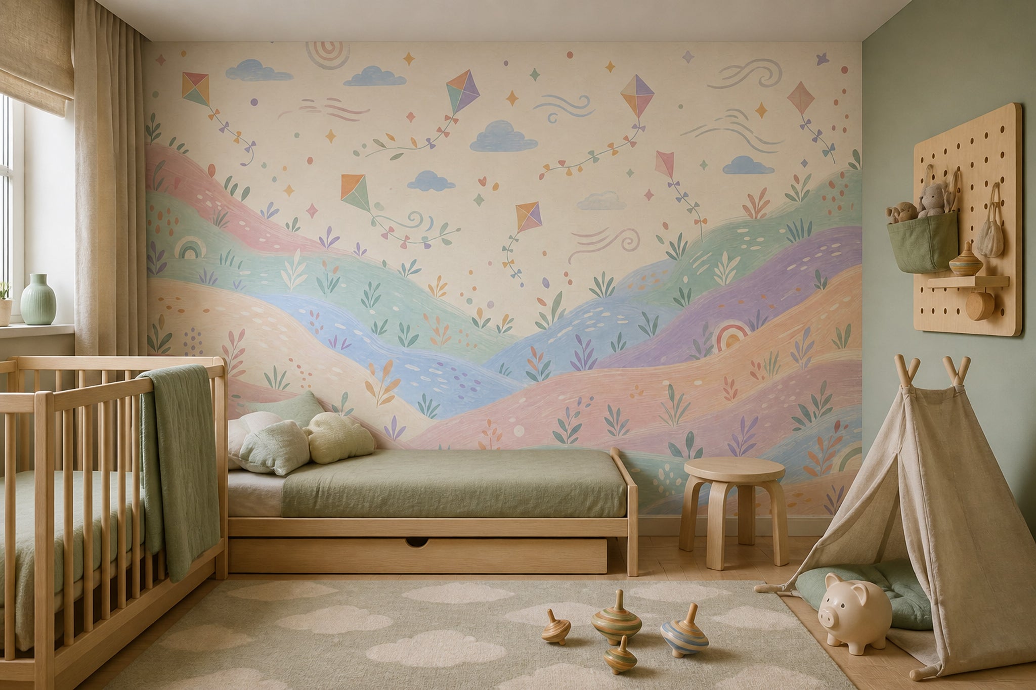 Pastel Landscape Wallpaper Watercolor Hills Whimsical Nursery Removable Wall Decor