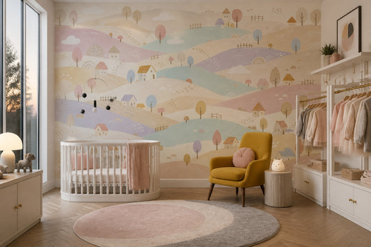 Watercolor Texture Wallpaper Pastel Landscape Fairy Tale Wall Mural