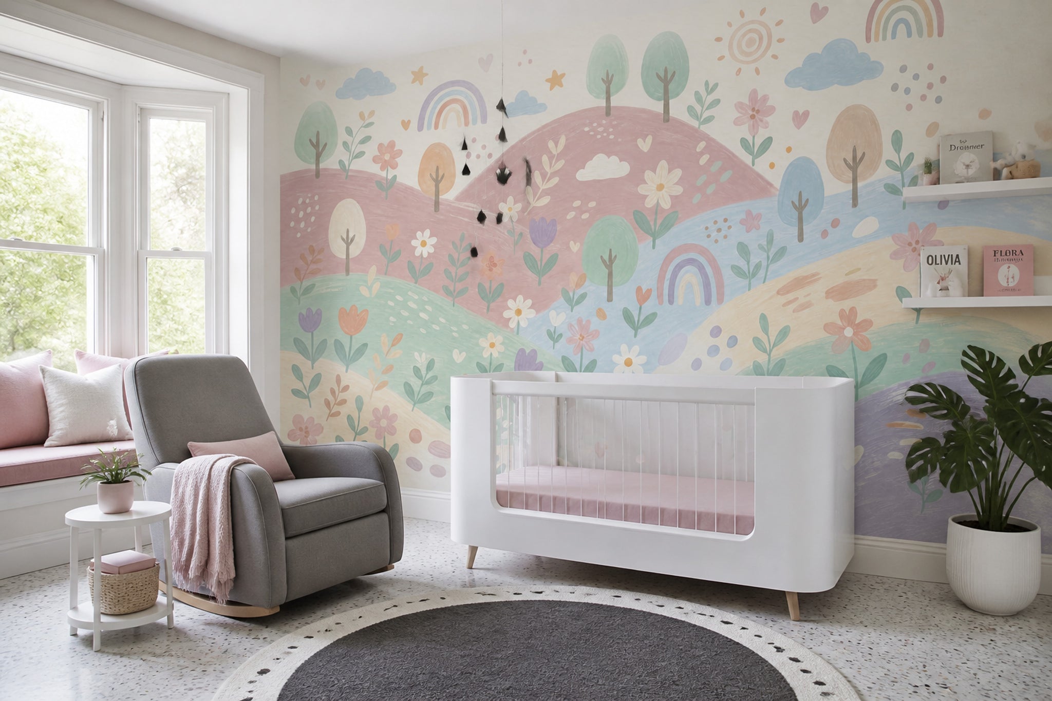 Pastel Landscape Wallpaper Rolling Hills Watercolor Wall Mural