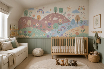Pastel Landscape Wallpaper Rolling Hills Watercolor Wall Mural