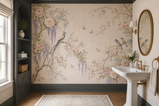Muted Green Wallpaper Vintage Floral Botanical Removable Wall Decor