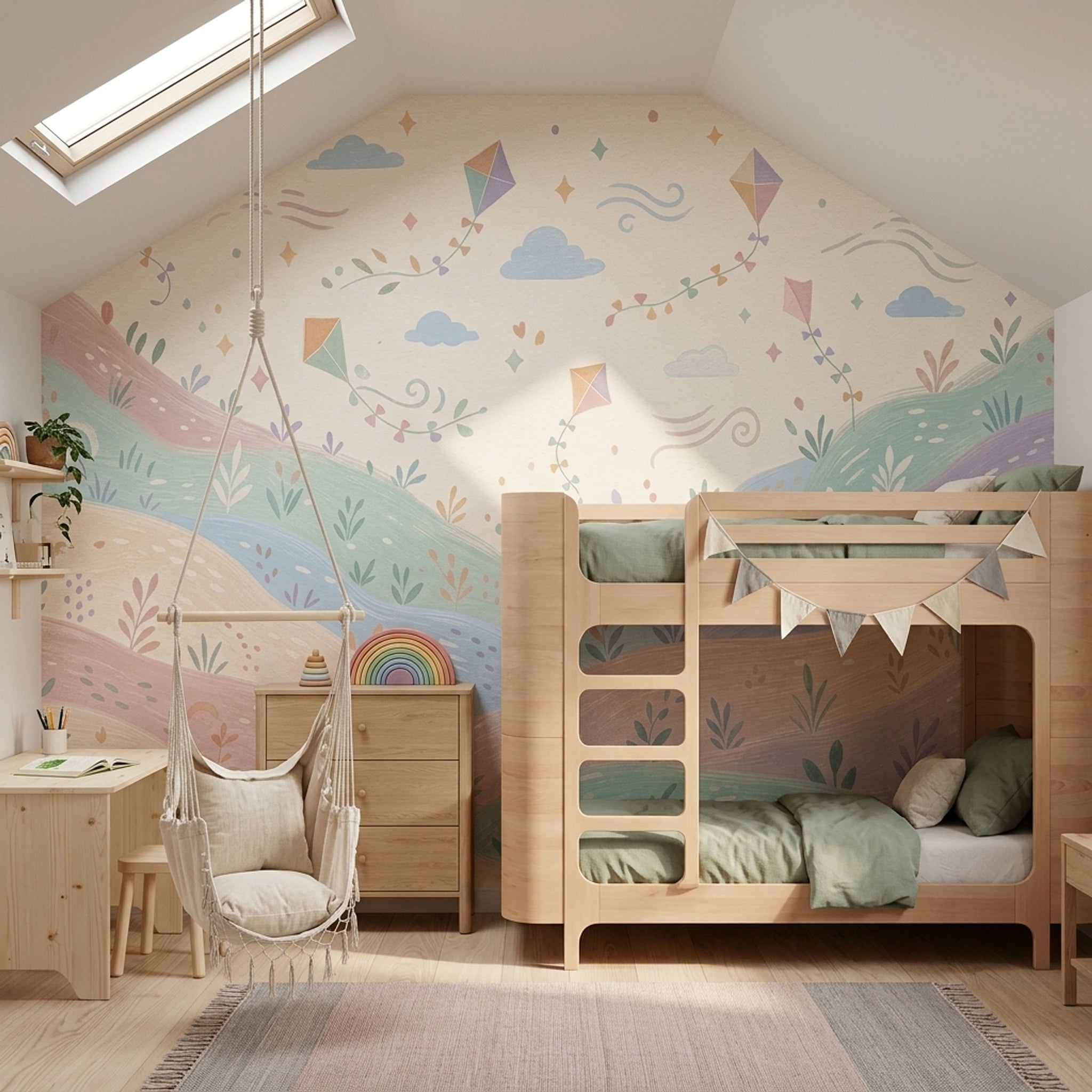 Pastel Landscape Wallpaper Watercolor Hills Whimsical Nursery Removable Wall Decor