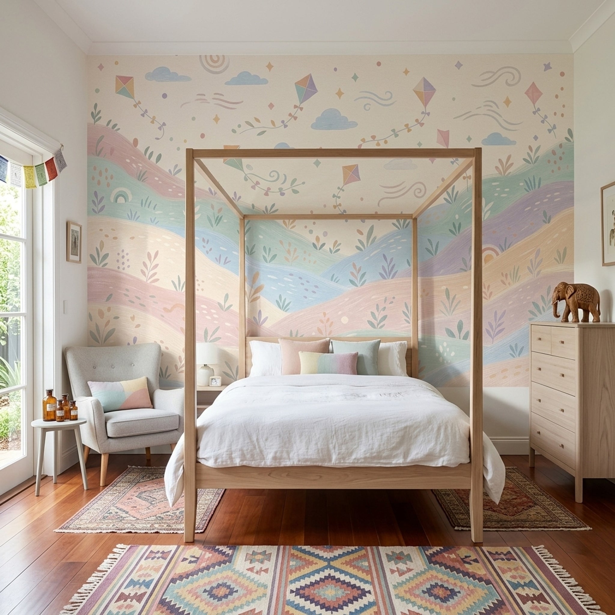 Pastel Landscape Wallpaper Watercolor Hills Whimsical Nursery Removable Wall Decor