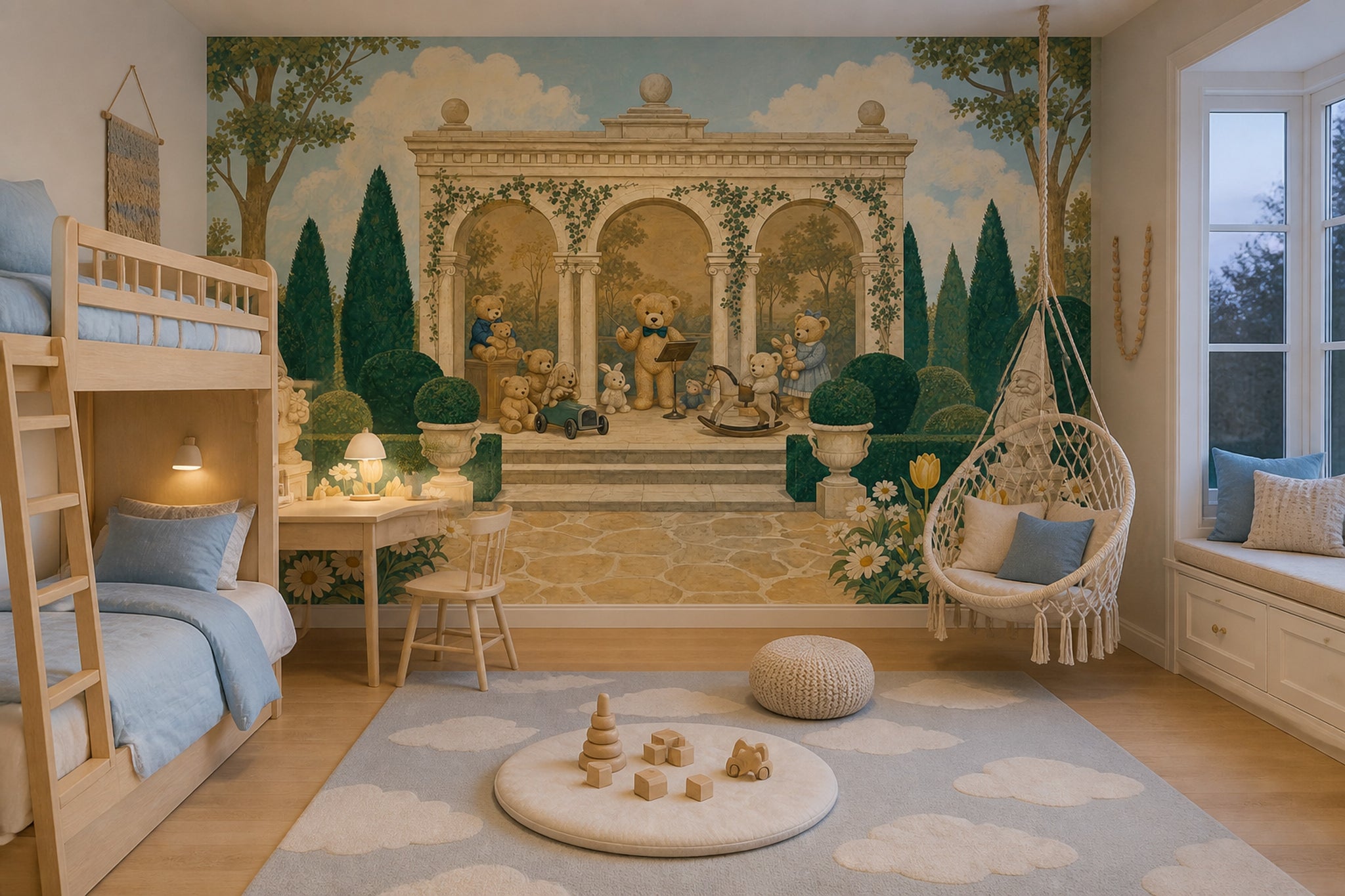 Teddy Bear Garden Wallpaper Classical Arch Scene Wall Mural