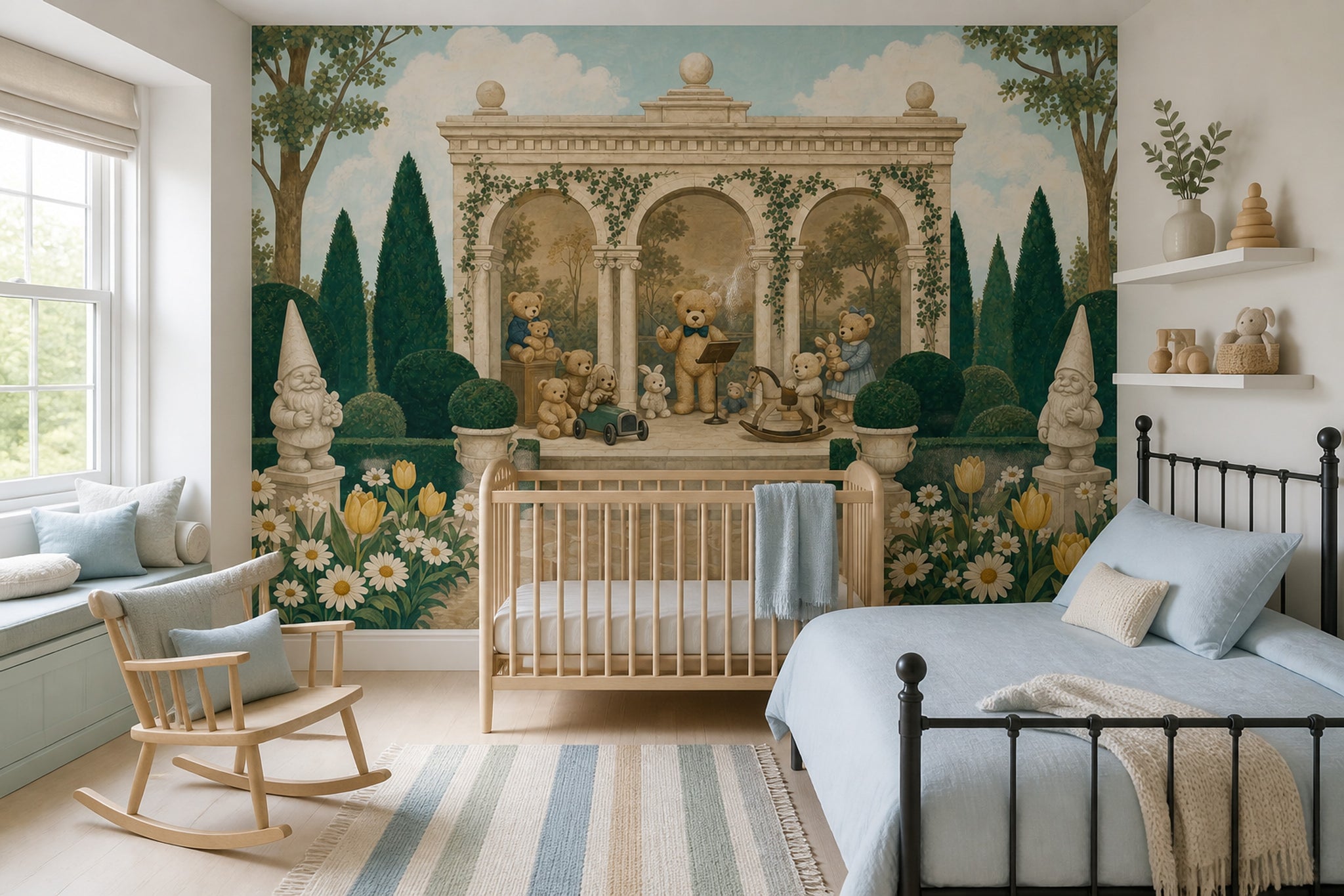 Teddy Bear Garden Wallpaper Classical Arch Scene Wall Mural