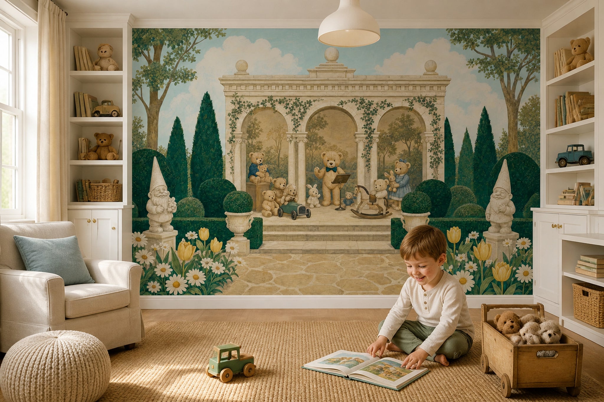 Teddy Bear Garden Wallpaper Classical Arch Scene Wall Mural