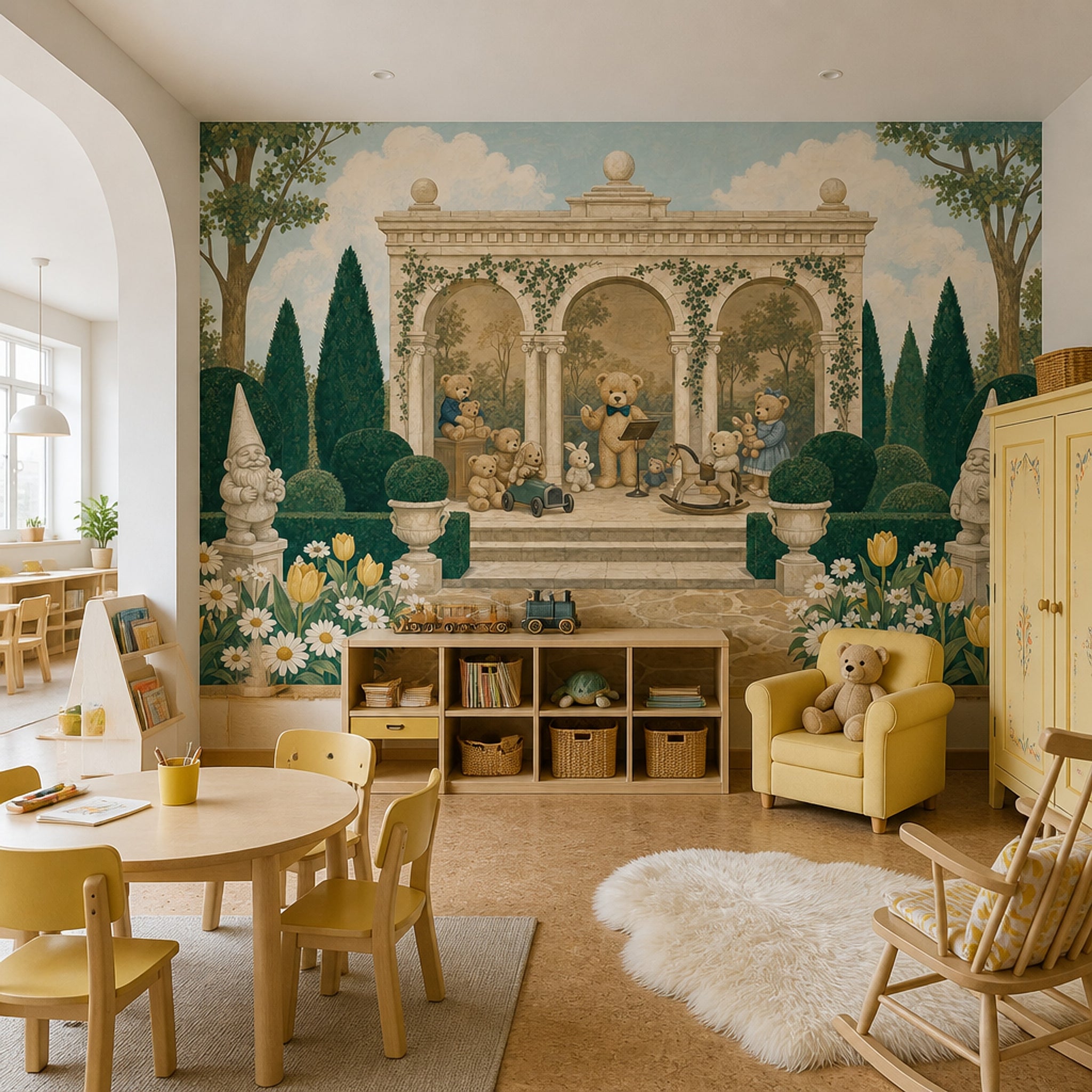 Teddy Bear Garden Wallpaper Classical Arch Scene Wall Mural