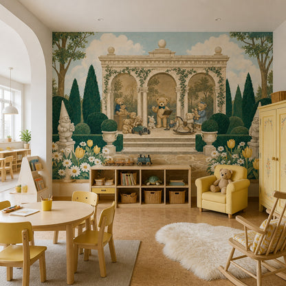 Teddy Bear Garden Wallpaper Classical Arch Scene Wall Mural