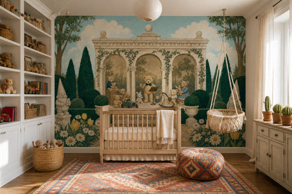 Teddy Bear Garden Wallpaper Classical Arch Scene Wall Mural
