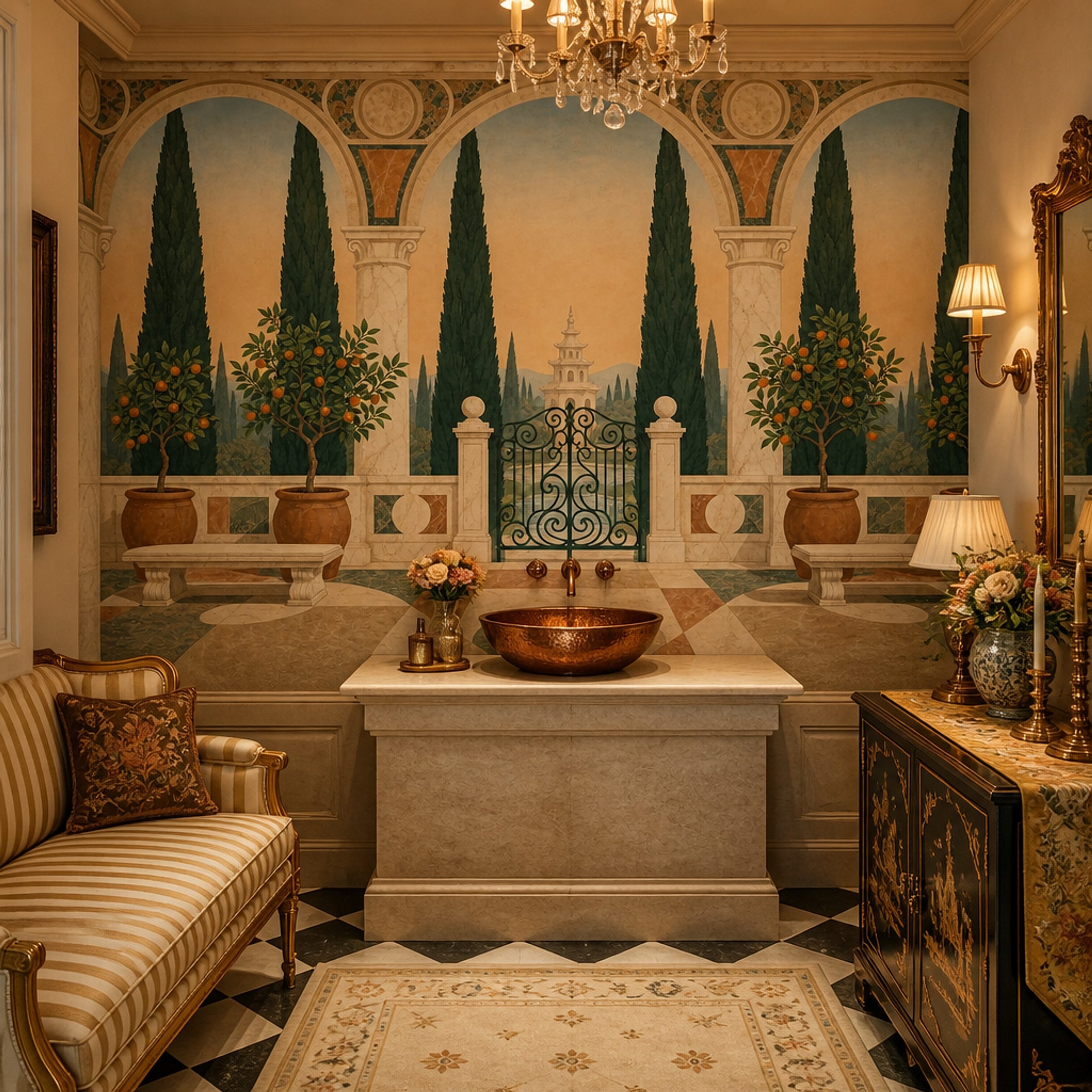 Mediterranean Garden Wallpaper Arched Terrace Landscape Wall Mural