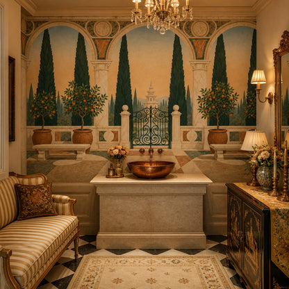 Mediterranean Garden Wallpaper Arched Terrace Landscape Wall Mural