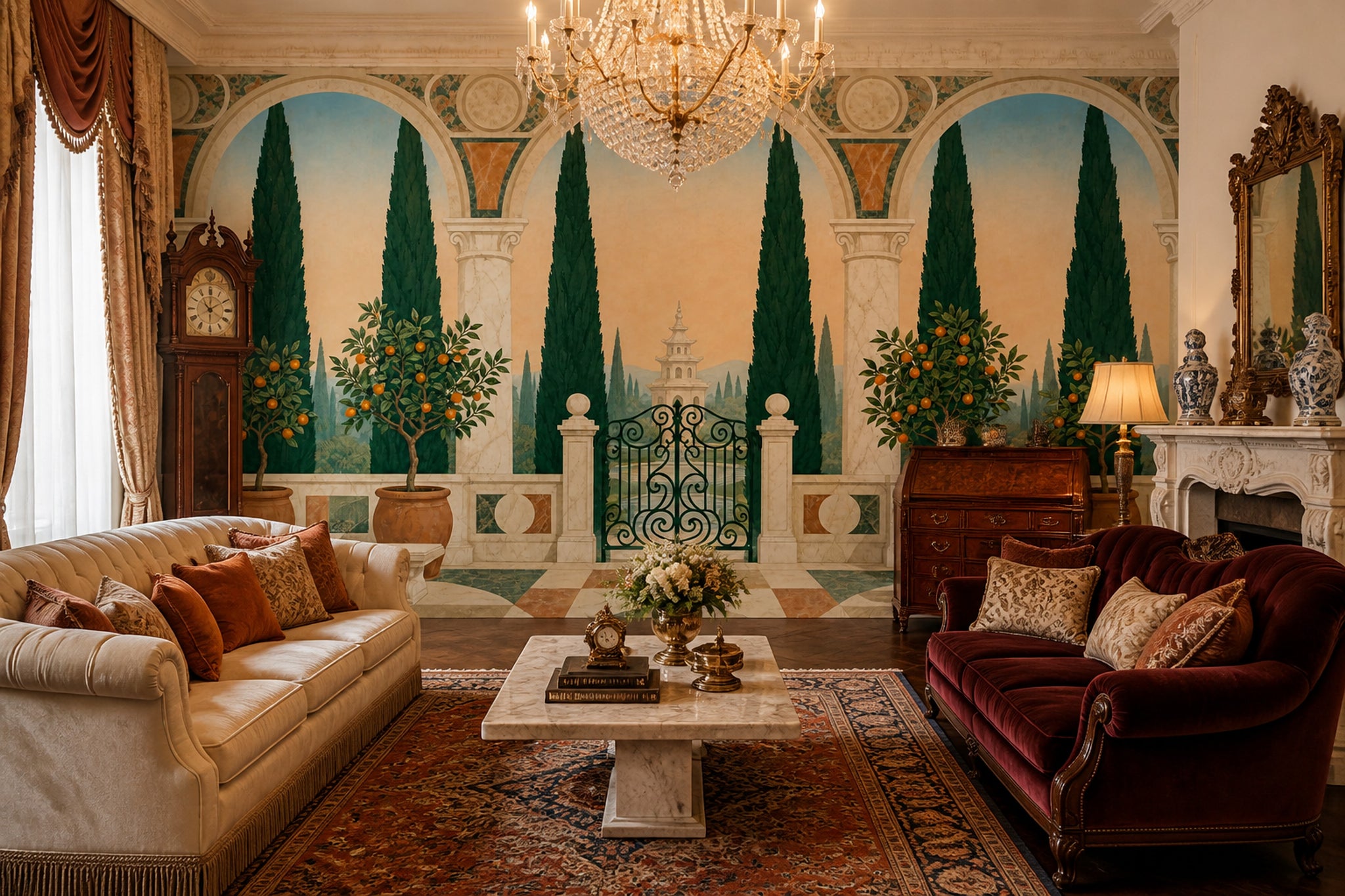 Mediterranean Garden Wallpaper Arched Terrace Landscape Wall Mural
