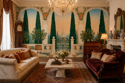 Mediterranean Garden Wallpaper Arched Terrace Landscape Wall Mural