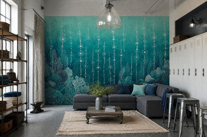 Underwater Abstract Wallpaper Teal Bubble Dots Wall Mural