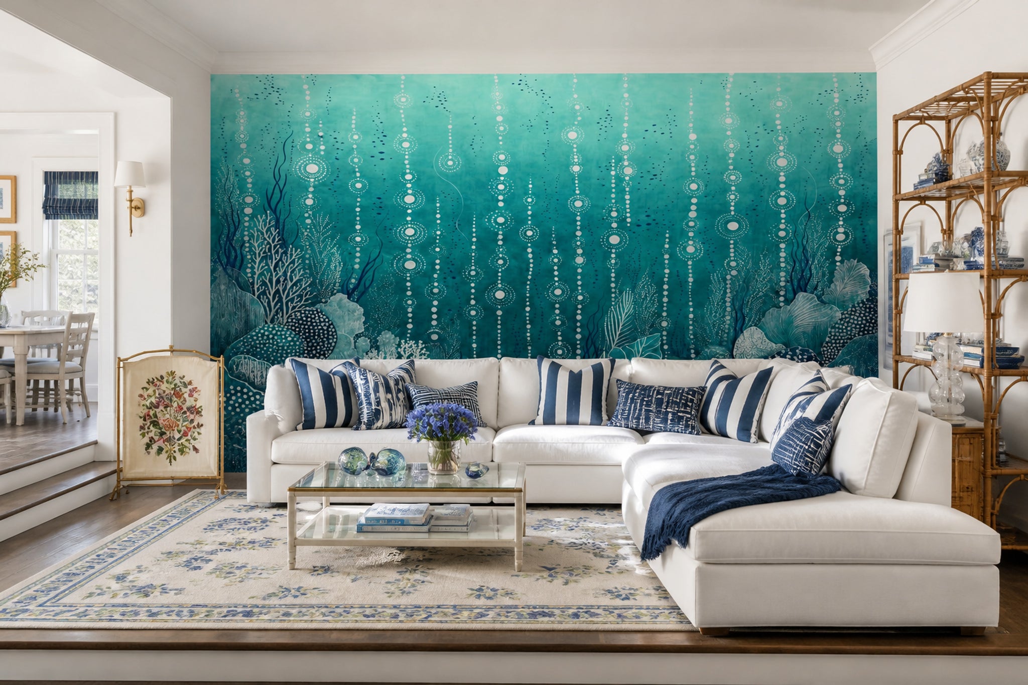 Underwater Abstract Wallpaper Teal Bubble Dots Wall Mural