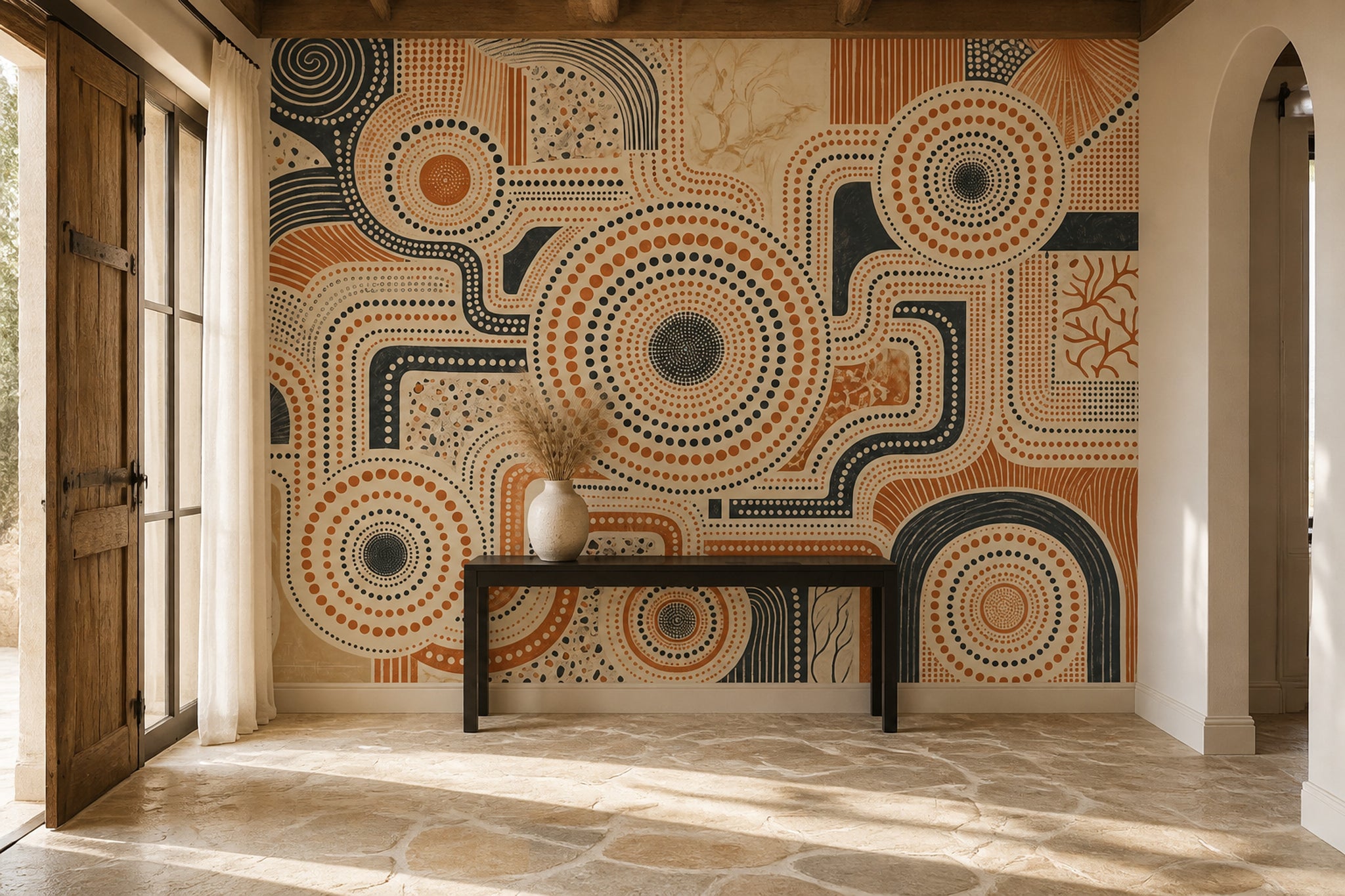Abstract Dot Pattern Wallpaper Terracotta Circles Wall Mural