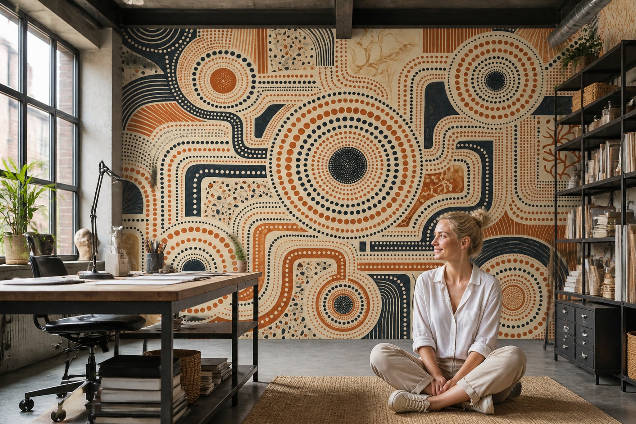 Abstract Dot Pattern Wallpaper Terracotta Circles Wall Mural