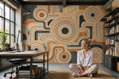 Abstract Dot Pattern Wallpaper Terracotta Circles Wall Mural