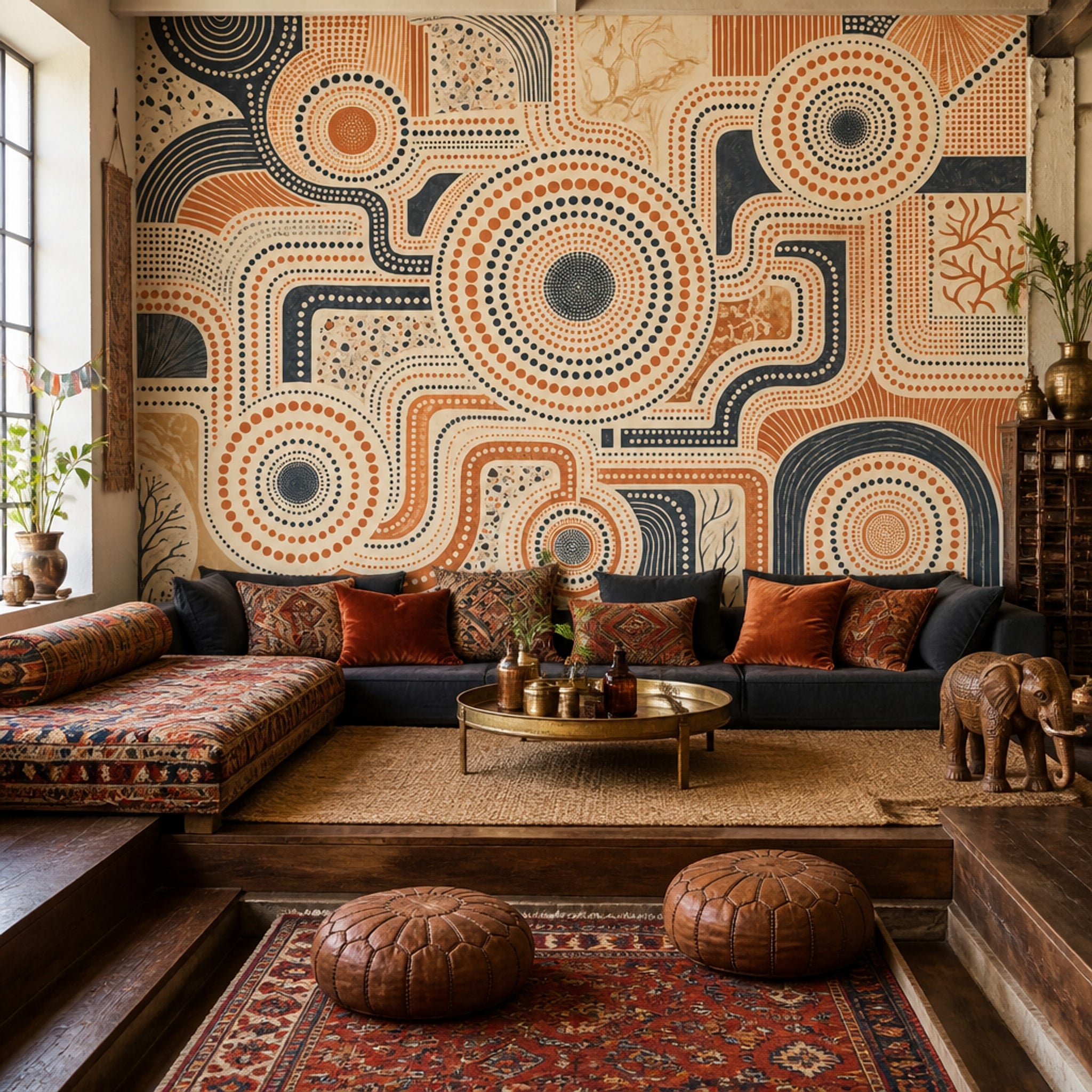 Abstract Dot Pattern Wallpaper Terracotta Circles Wall Mural