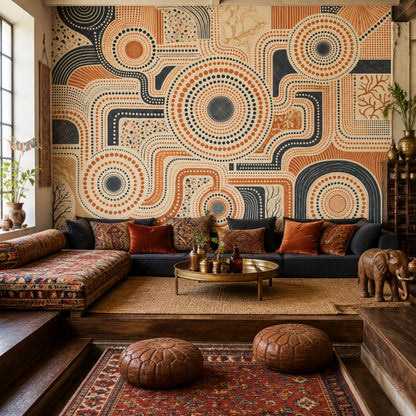 Abstract Dot Pattern Wallpaper Terracotta Circles Wall Mural