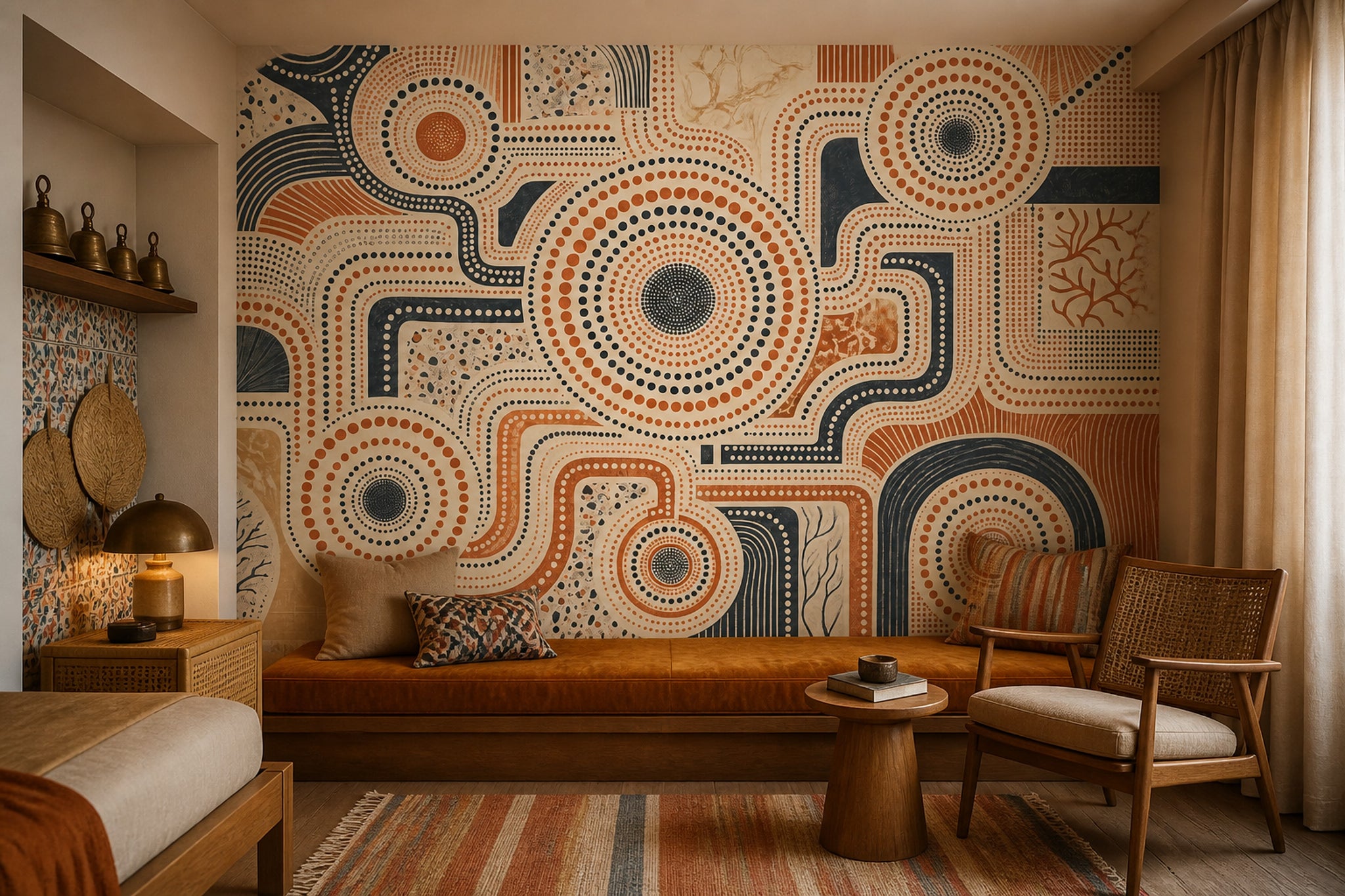 Abstract Dot Pattern Wallpaper Terracotta Circles Wall Mural