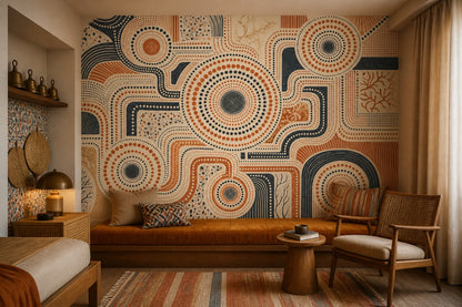 Abstract Dot Pattern Wallpaper Terracotta Circles Wall Mural