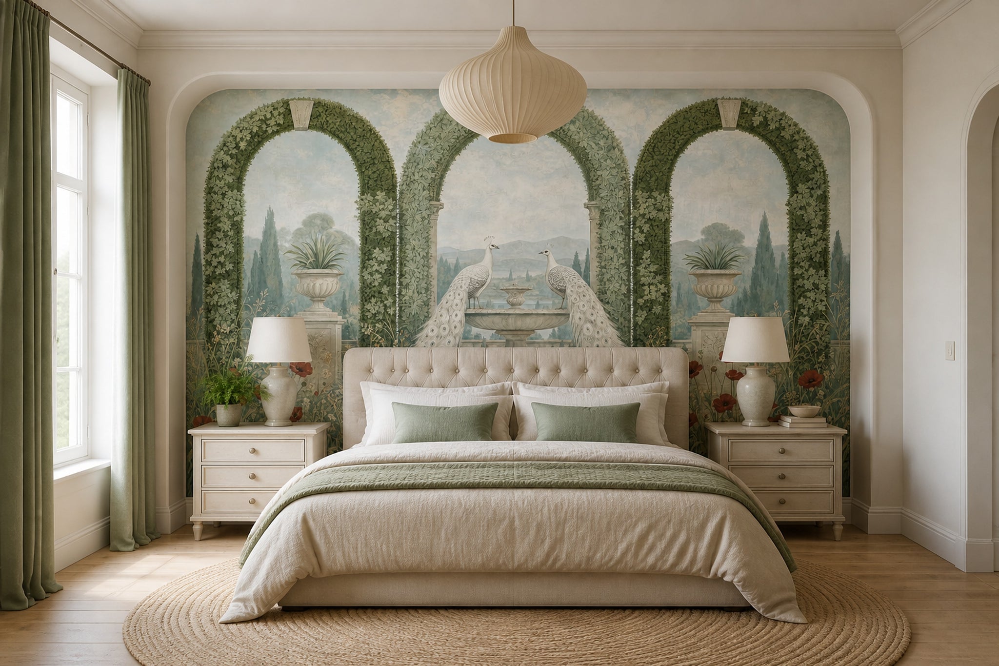 Peacock Garden Wallpaper Arched Topiary Landscape Wall Mural