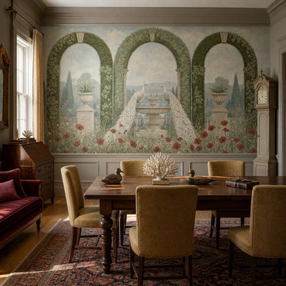 Peacock Garden Wallpaper Arched Topiary Landscape Wall Mural