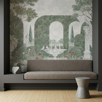 Garden Trellis Wallpaper Green Topiary Courtyard Wall Mural