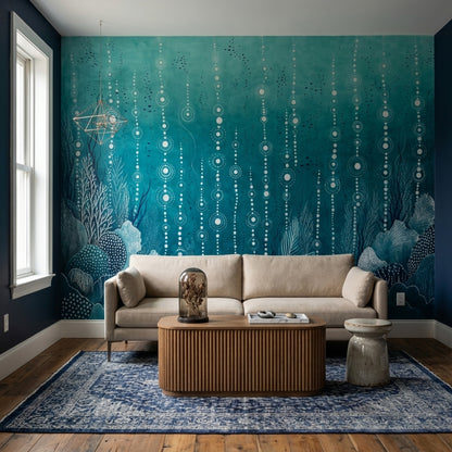Underwater Abstract Wallpaper Teal Bubble Dots Wall Mural