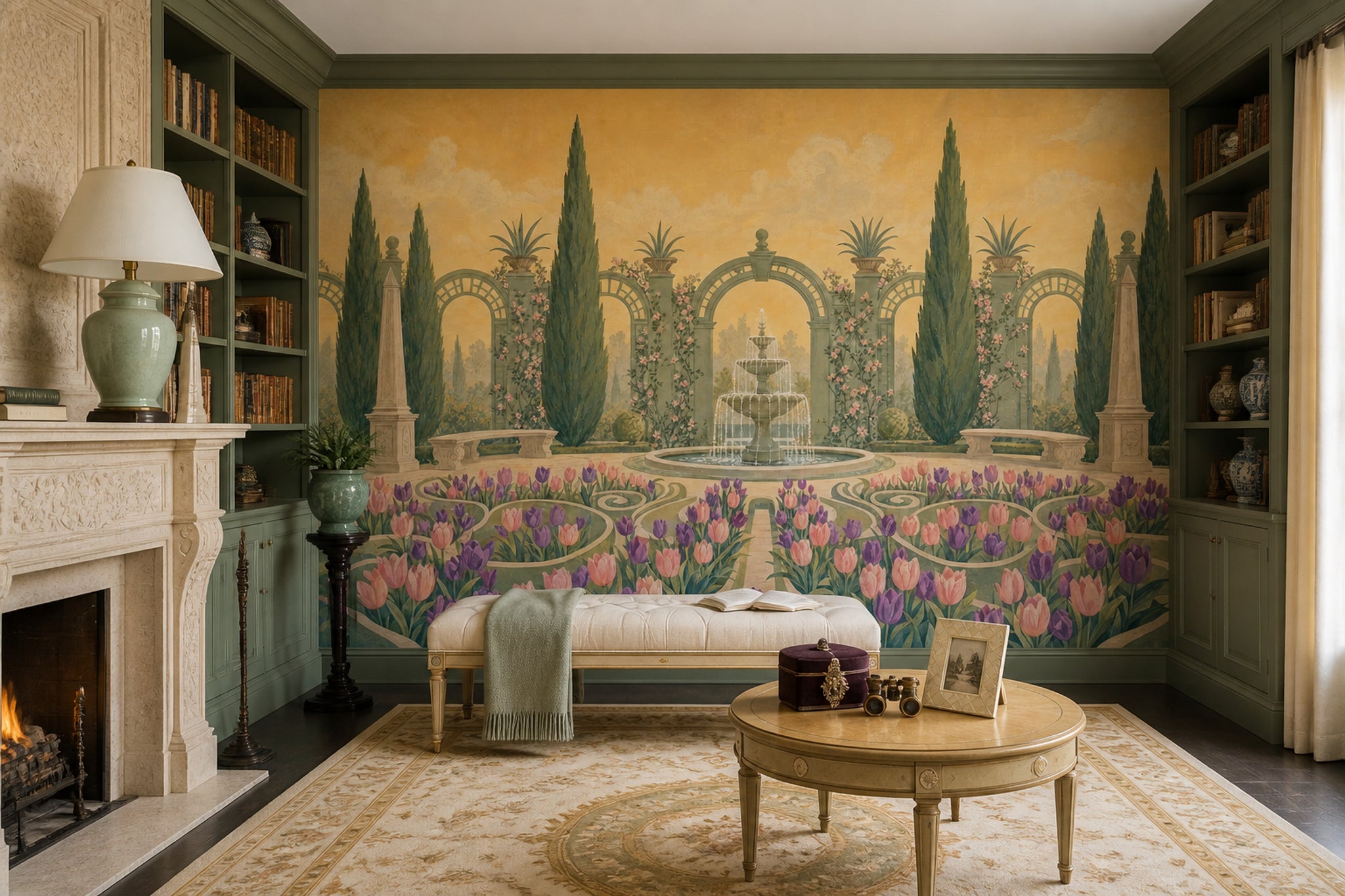 Garden Fountain Wallpaper Tuscan Arches Wall Mural