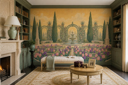 Garden Fountain Wallpaper Tuscan Arches Wall Mural