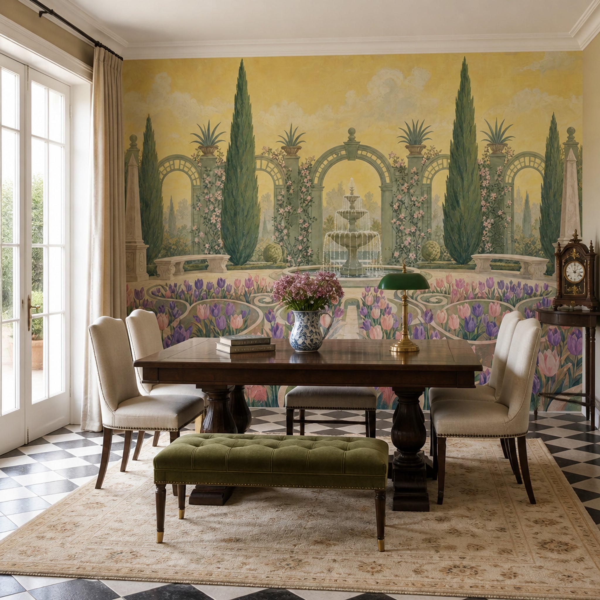 Garden Fountain Wallpaper Tuscan Arches Wall Mural
