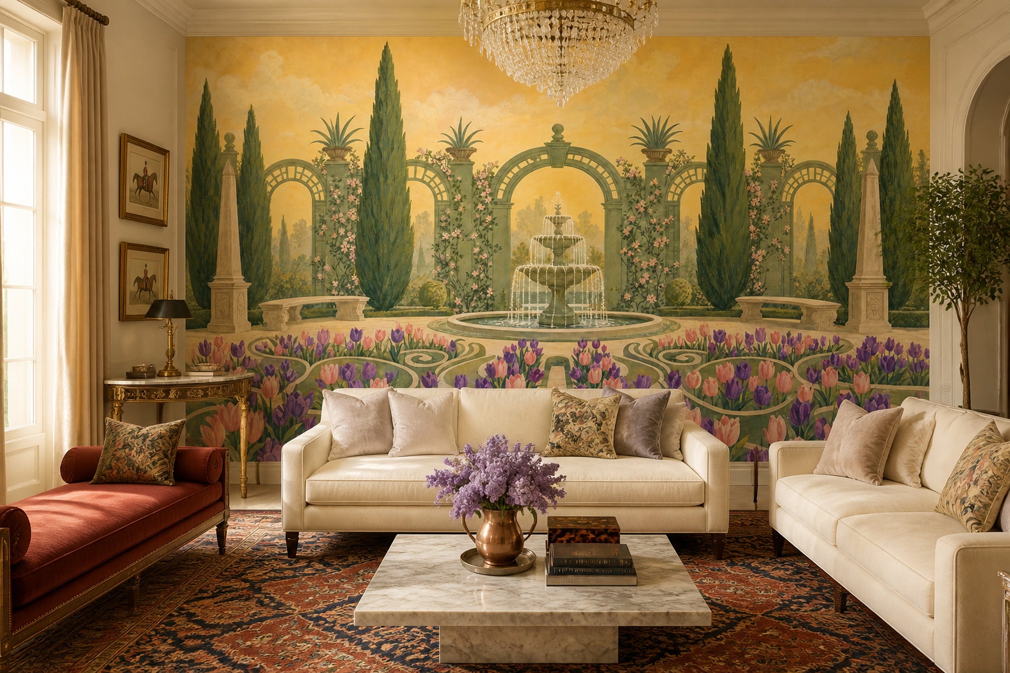 Garden Fountain Wallpaper Tuscan Arches Wall Mural